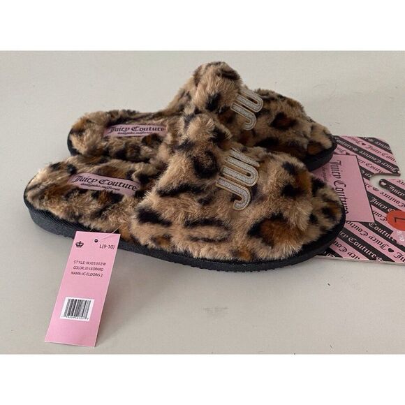 Juicy Couture ELDORIS 2 Faux Fur LEOPARD Slip On Slide Slippers Women’s L 9/10 - Picture 4 of 10
